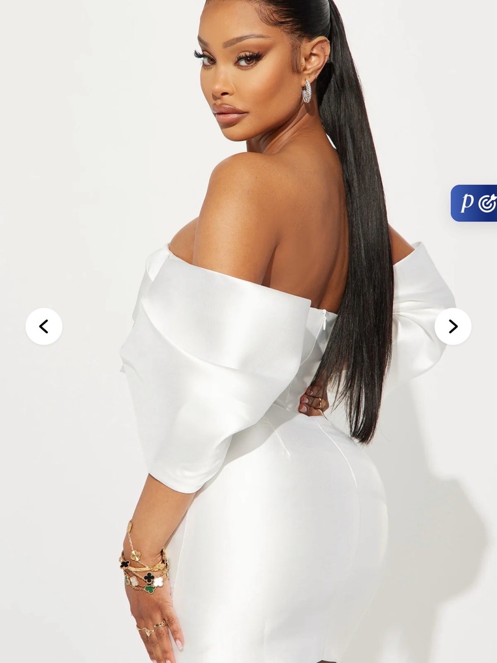 Off-Shoulder White Tafetta Mini Dress - Picture 3 of 3